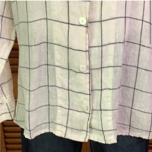 Flax Black &White Windowpane Print Button-Down Top - Picture 9 of 13